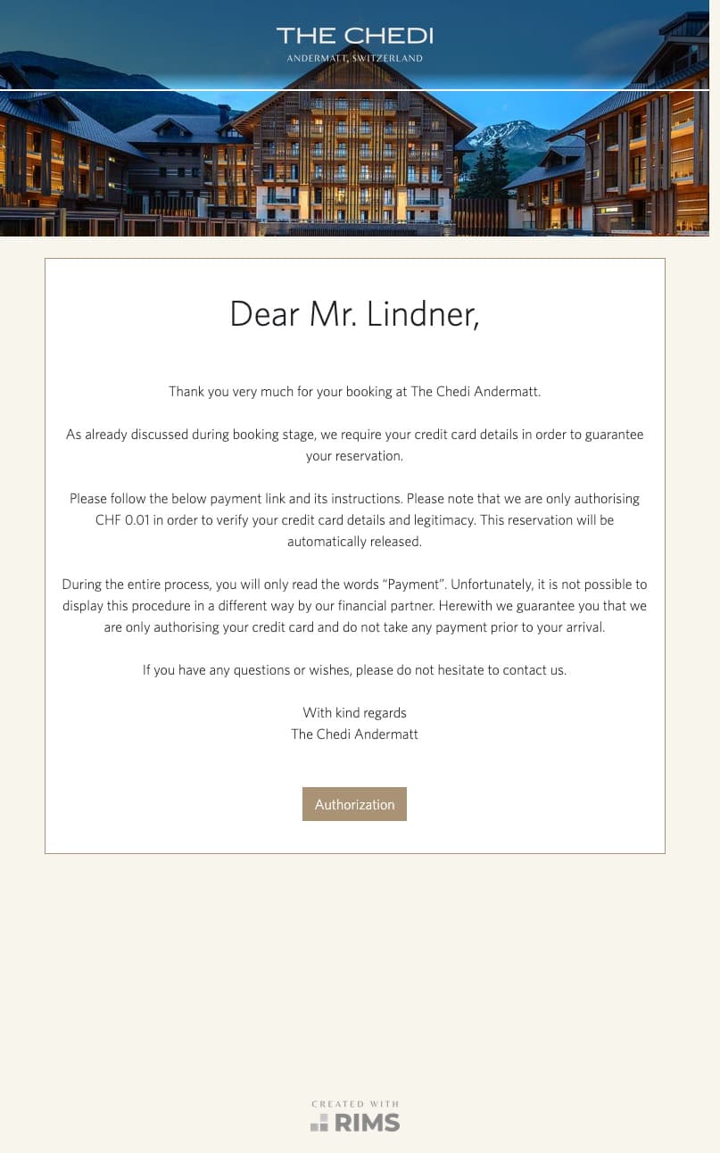 The Chedi Andermatt Payment View