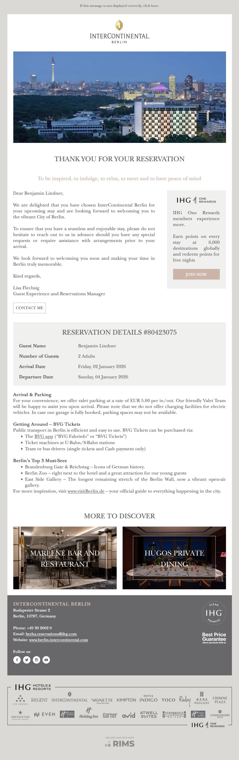 InterContinental Berlin Post-Booking