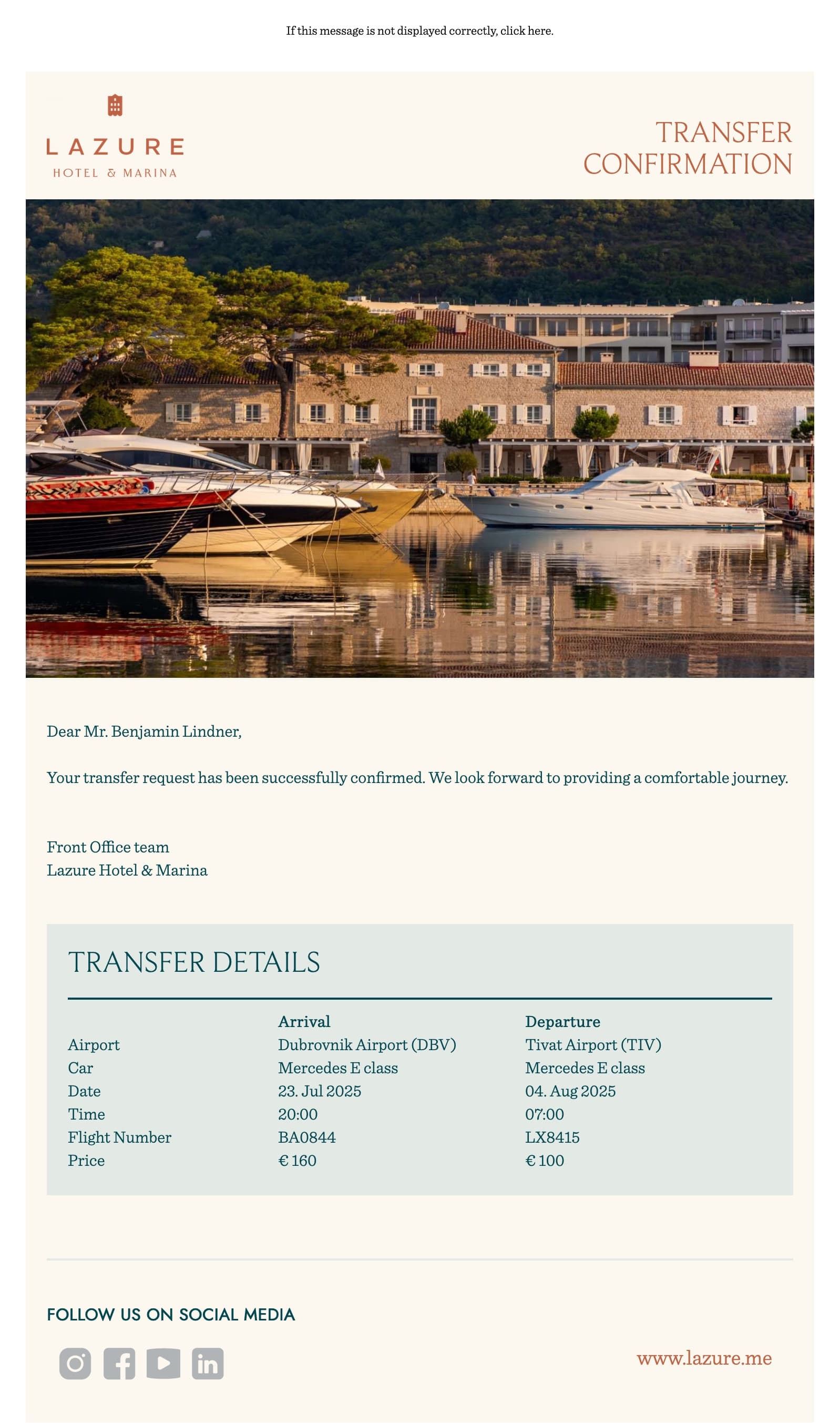 Lazure Transfer Confirmation