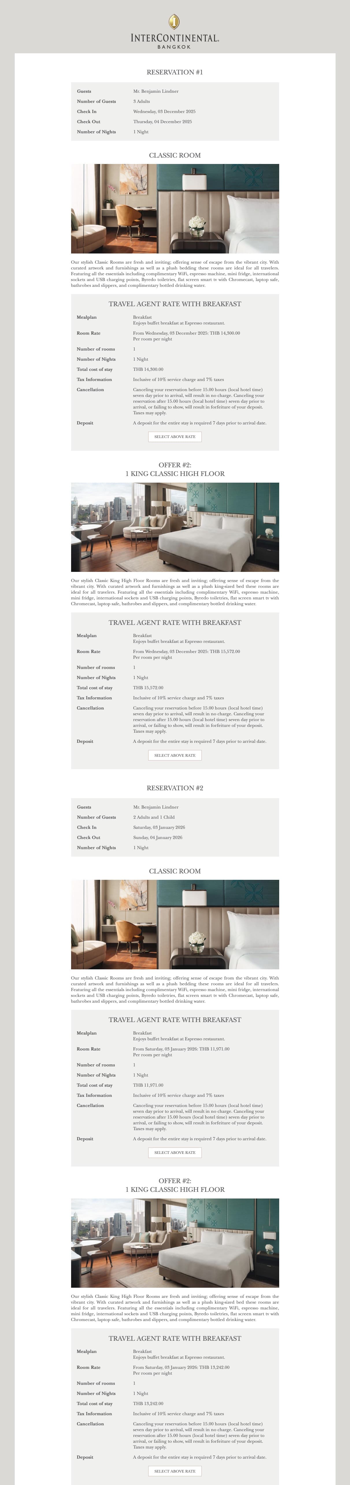 InterContinental Bangkok Offer Reconfirmation