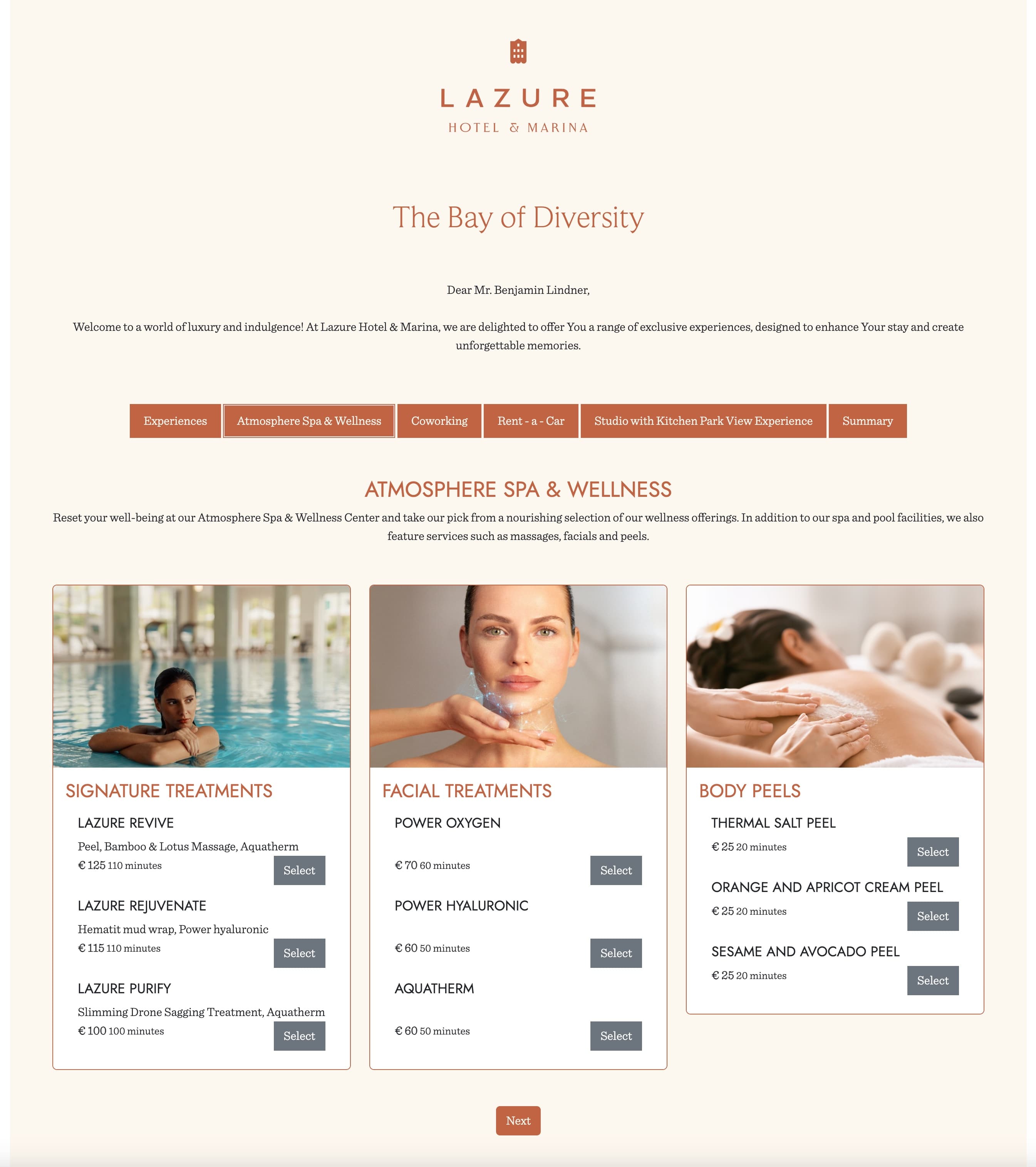 Lazure Package Upsell Spa