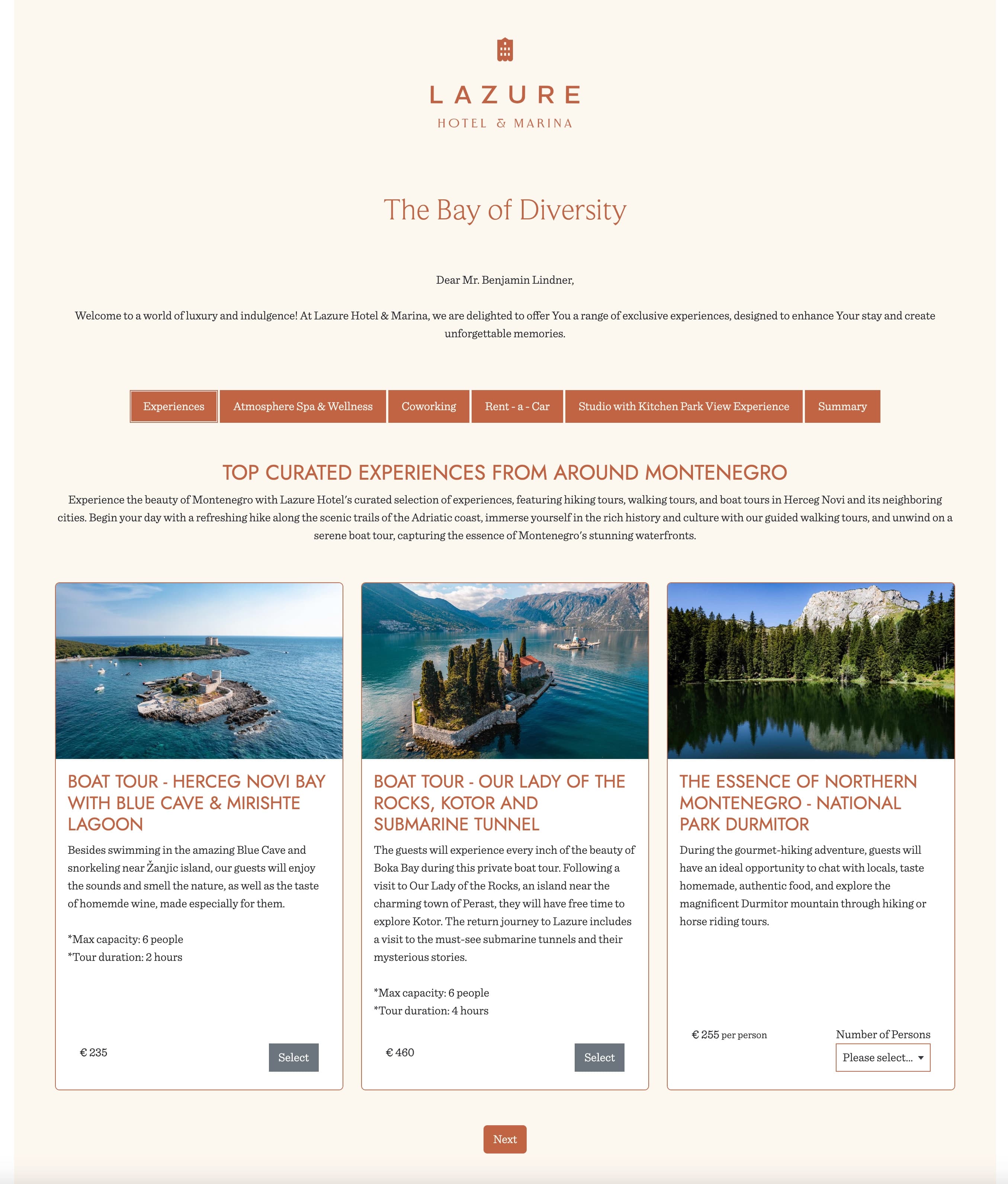 Lazure Package Upsell Tours