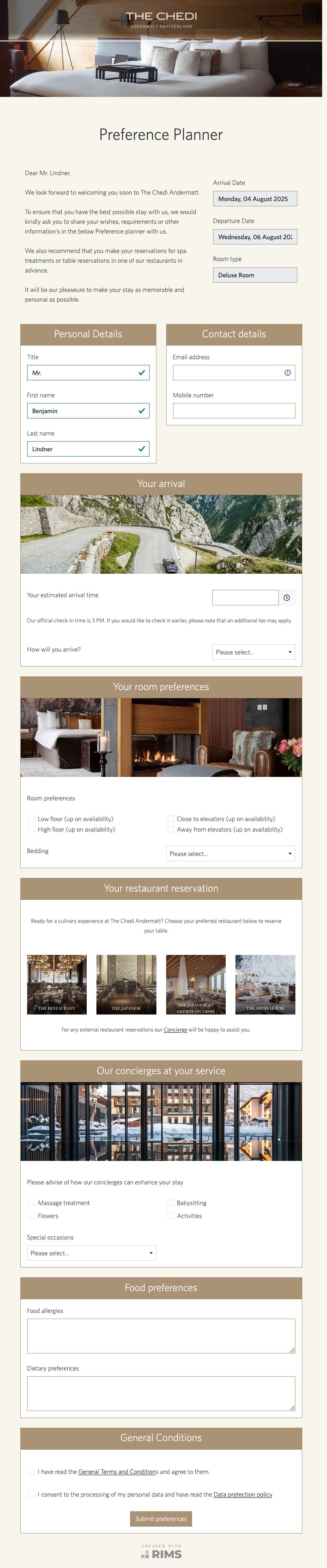 The Chedi Andermatt Preference Planner